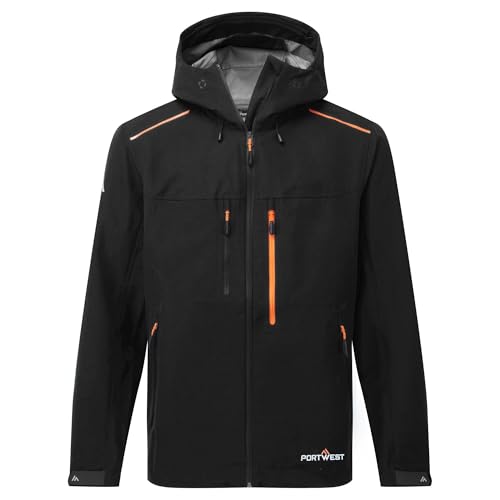 Image of Portwest S385 Mens Waterproof Shell Jacket Long Sleeve Full Zip Rain Coat Lightweight Breathable Workwear Outdoor Leisure Raincoat Black, Large