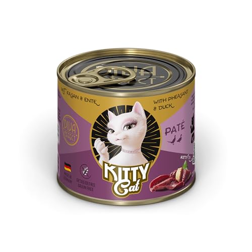 KITTY Cat Paté Faisán & Pato, 6 x 200 g, Comida húmeda para Gatos, sin Cereales, con taurina, Aceite de salmón y mejillón de Labios Verdes, pienso Completo con Alto Porcentaje de Carne, Fabricado en