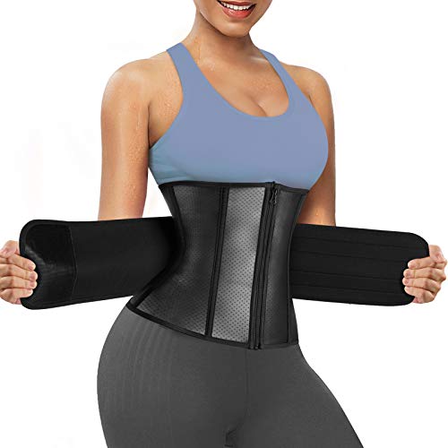 CYDREAM Women Waist Trainer Cincher Corset Tummy Control Belt Neoprene Sweat Band Body Shaper Slim Workout Girdle (Medium, Black Zipper Trainer)