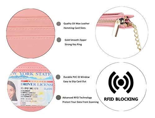 Image of woogwin Slim RFID Credit Card Holder for Women Mini Front Pocket Wallet Purse With Keychain, Oil Pink, small, Compact