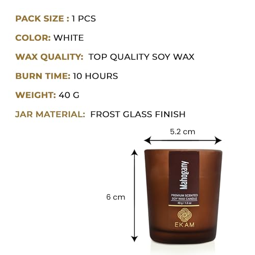 Image of EKAM Scented Frost Glass Votive Candle| Mahogany Scented| Luxury Fragrances| Ideal for Home Decor, Aromatherapy & Gifting| Soy Wax| Therapeutic| Smokeless| Sootless| 10 Hours Burn time |40 g