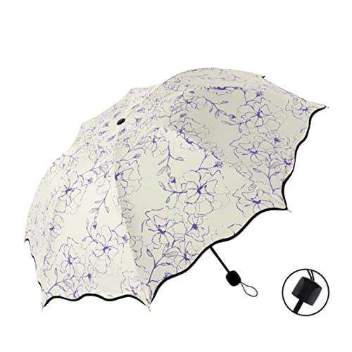 SvriTe Chic Floral Anti-UV paraguas plegable sol compacto mujeres señoras señoras resistente al viento lluvia hermosa flor 8K paraguas, Morado (, M