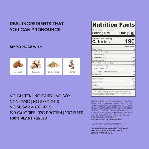 Image of TRUBAR Vegan Protein Bar, Whole Lotta Macchiato, Gluten Free, Plant Based Protein, Dairy Free, Non GMO, Soy Free, No Sugar Alcohols, 12G Protein, 12G Fiber, 23G Carb, On the Go Snack Bars, 12 CT