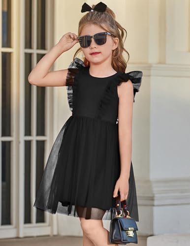 Arshiner Toddler Dress Summer Ruffle Sleeve V-Back Tie Waist Flower Girl Dresses Wedding Tulle Outfit 2-8Y3