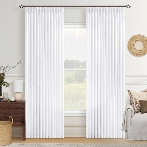 Image of Pure White Pinch Pleated Semi Sheer Linen Curtains 84 Inch for Living Room