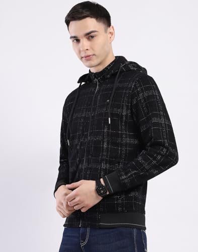 Monte Carlo Men Regular Fit Printed Hooded Neck Side Pocket Zipper Full Sleeve Winter Sweatshirt|Warm and Comfortable Sweatshirt | Winter wear Sweatshirt for Men's (Pack of 1)