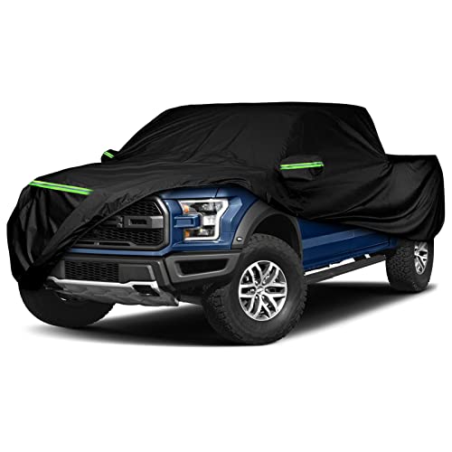 Image of Waterproof Truck Cover Replace for Ford F150 / Dodge Ram 1500 /Chevy Silverado 1500 Crew Cab 5.5 ft, 6 Layers All Weather Car Cover with Zipper Door for Snow Rain Dust Hail Protection
