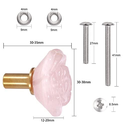 mookaitedecor Set of 2 Natural Rose Quartz Pink Crystal Drawer Pulls and Knobs with Screws - Image 2