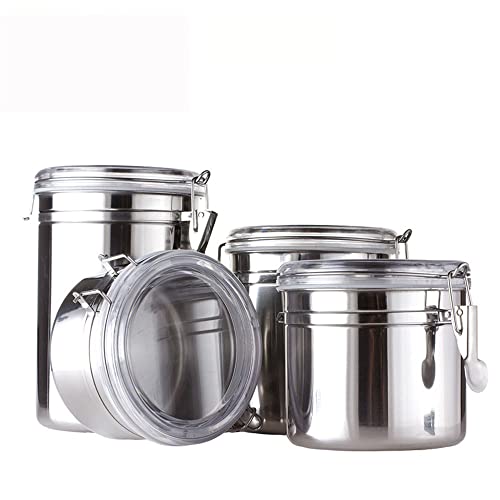 Swr 4Pcs/Set Canister Stainless Steel Clear Flip Top Airtight Coffee Storage Can Bottle Kitchen #TOP2