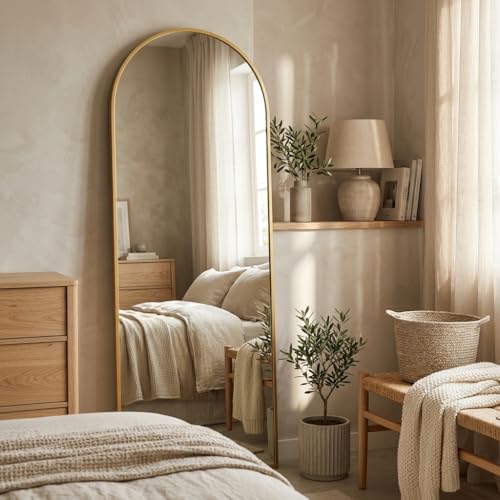 Image of 57 inchx18 inch Floor Mirror Full Length, Arched Full Length Mirror with Stand, Full Body Mirrors for Bedroom Living Room or Cloakroom Gold