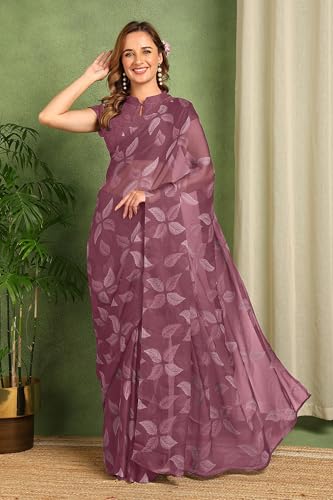 Image of MIRCHI FASHION Saree for Woman Chiffon Floral Printed | Lightweight Comfortable Daily Wear Women's Sari with Unstitched Blouse Piece (Available in 15 Colors)