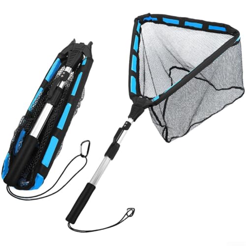 Red de aterrizaje de pesca con mosca, malla triangular de goma con revestimiento suave, diseño plegable con mango de aleación de aluminio flotante, adecuada para kayak y pesca en la orilla (versión