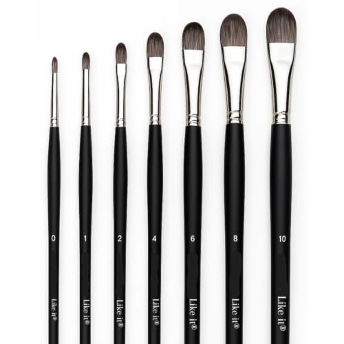 Image of Like it 7 PCS Filbert Paint Brush Set, Sizes 0 /1 /2 /4 /6 /8 /10 - Professional Artist Brushes for Watercolor, Gouache, Acrylic & Ink, Soft Synthetic Hair, Black Wooden Handles (7-Piece Set)
