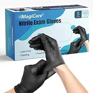 MAGICARE Black Disposable Gloves Latex Free | Small, 100 Nitrile Exam Gloves | Powder Free, Latex Free Gloves | Beauty, Cleaning, Food Prep, Tattoo, Pet Care, & More | Black Nitrile Gloves Small