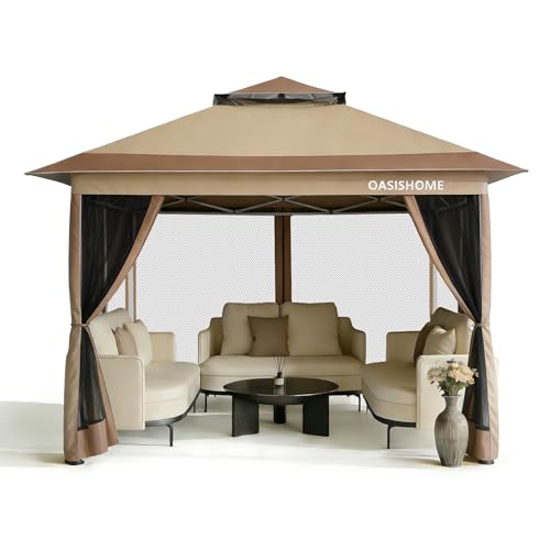 OASISHOME Pop-up Gazebo Portable Instant Canopy Tent 12x12, One-Push Locking