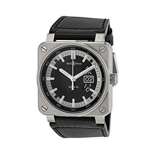 Bell and Ross Aviation Automatic Black Dial Square Black Leather Mens Watch BR0396-SI-ST