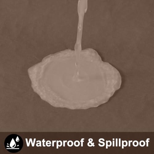Image of Smiry Round Table Cloth 60 inch, Waterproof Wipeable Vinyl Tablecloth | Oil Spill Proof Plastic Table Cover, Flannel Backed Table Cloths for Dining, Picnic, Camping, Outdoor, Brown