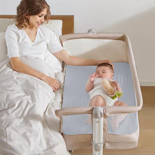 Image of lulumoon Muslin Bassinet Sheets for Baby: Skin-Friendly & Soft Bedside Sleeper Bassinet Fitted Sheets for Boys
