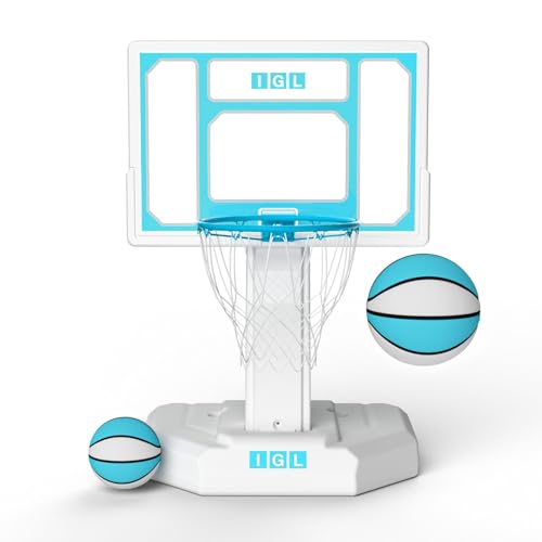 Image of IGL Pool Basketball Hoop Outdoor, Outdoor Poolside Basketball Hoop, Base & Stand Double Water Storage with 2 Ball & Inflator, Stainless Steel Basketball Rim, Fixed Height