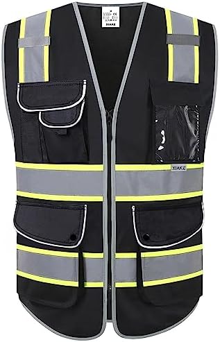 XIAKE Class 2 High Visibility Reflective Safety Vests with 8 Pockets and Zipper Front,Meets ANSI/ISEA Standards
