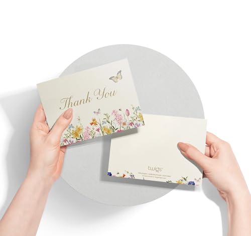 Image of Twigs Paper Spring Florals Thank You Cards, 12 Blank Note Cards