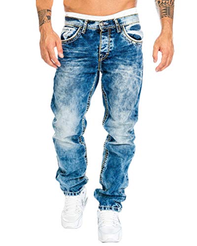 Tomwell Jean pour Hommes Pantalon Grandes Tailles Classique et élégant Straight Fit Jeans Denim A Bleu M