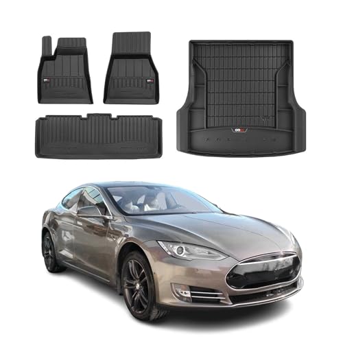 Tapis de sol Tesla Model S 2013-2026 et bac de coffre OMAC en caoutchouc TPE