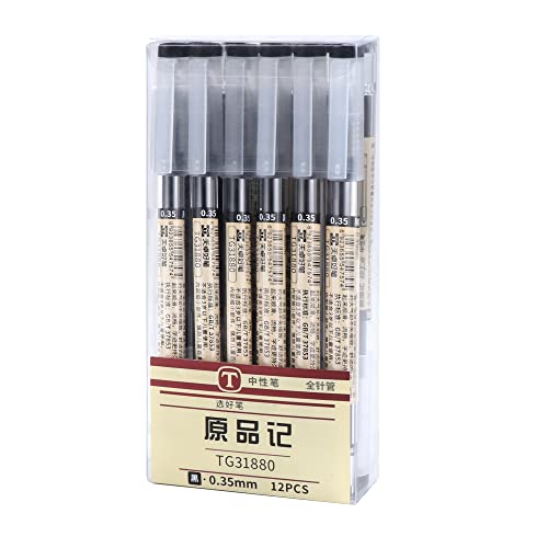 JSMTKJ 12 Piezas Bolígrafo de tinta de gel de 0,35 mm,Tinta líquida Negra de Secado Rápido Bolígrafos de Tinta Gel Negra de Punta Extra Fina para escuela,oficina,estudiante