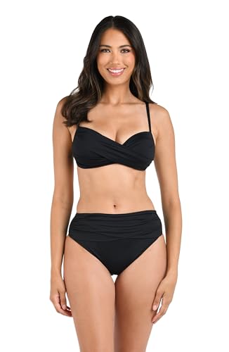 La Blanca Women's Island Goddess Over The Shoulder Wrap Bikini Swimsuit Top, Black, 10
