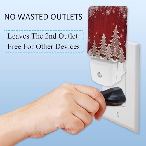 Image of NEWzone Christmas Tree Night Light Set of 2, Auto Sensor LED Dusk-to-Dawn Nightlights, Plug-in Sensor Lamp for Bedroom Bathroom Kitchen Hallway Stairs Decorative
