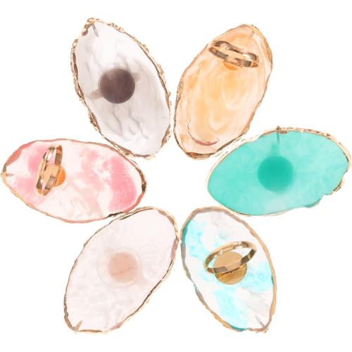 PACKOVE 6Pcs Ring Design Resin Nail Art Durable Mixing Trays for Manicure Nail Color Application Portable Finger Wear for Professionals Home Use Included