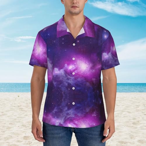 Chemise hawaïenne violette et bleue imprimé galaxie avec poche poitrine homme - 2
