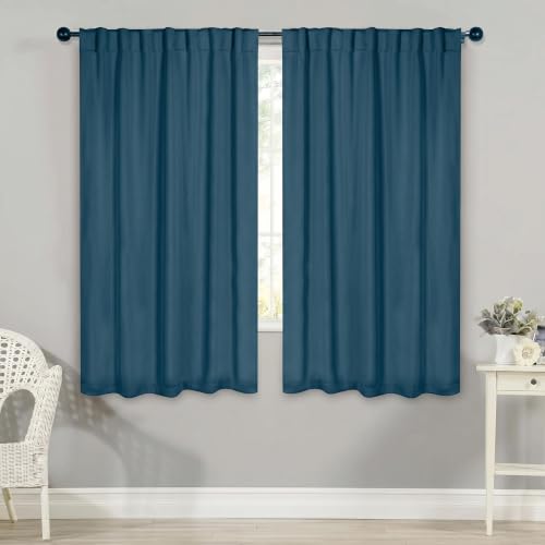 SUPERIOR Modern Solid Room Darkening Curtains 2 Panel Set 42x72 Marine Blue