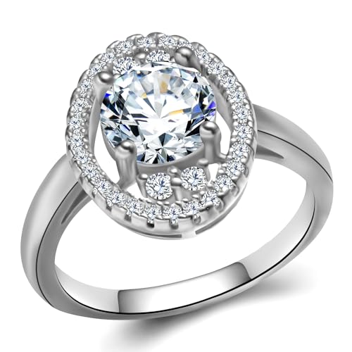 women Engagement Wedding Ring，S925 Sterling Silver 1 Carat High-Carbon Diamond Engagement Rings for Women ， Wedding Ring, or Women's Ring Set , 14K white gold plated Ring Unique promise ring for her (round-white, 7)