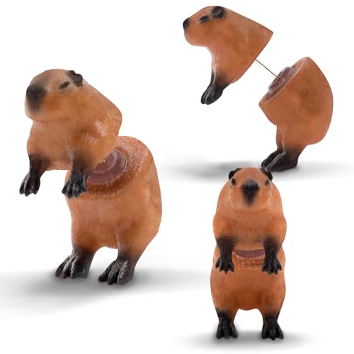3D Printed Hand-Painted Capybara Stud Earrings, Eco-Friendly Resin, 925 Silver Post Hypoallergenic, Handmade Fun Animal Earrings, Gifts for Women and Men