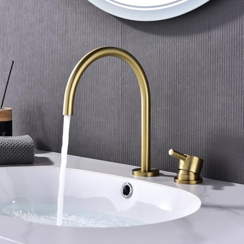 Mitigeur de salle de bain en laiton or brossé au design col de cygne élégant