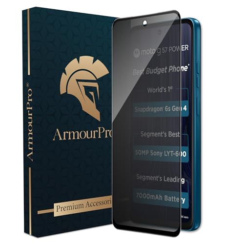 Image of ArmourPro Privacy Tempered Glass for Motorola G67 Power / G57 Power - Anti-Spy Anti Peeping Screen Protector, 9H Hardness, Edge-to-Edge Coverage, Ultra Thin, Bubble-Free Installation Kit | Black