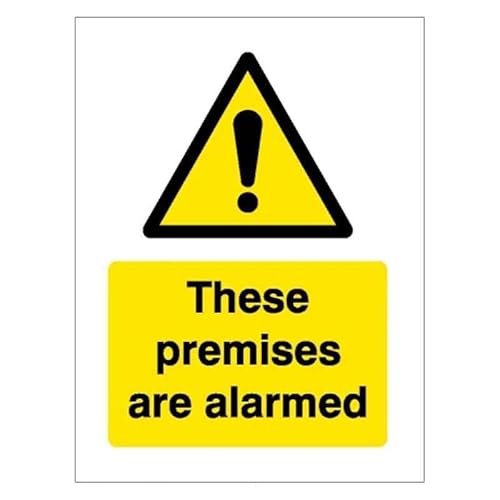 These Premises are Alarmed Sign, 12x8 Metal Tin Sign, security warning for private properties, shops and commercial buildings.