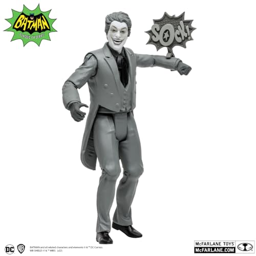 McFarlane Toys, DC Multiverse, 5-inch DC Retro The Joker (Black and White) Action Figure with Action Word Bubbles, Collectible DC Retro 1960's TV Figure – Ages 12+
