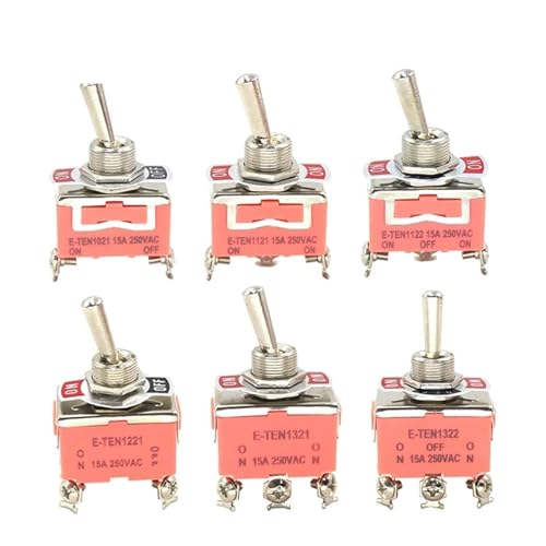 Interruptor de palanca SPST 1121S ON-ON de 2 posiciones 250V 15A con tapa de palanca E-TEN 5 uds