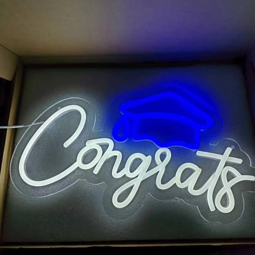 Congrats Grad Neon Sign, 15*9",Graduation LED Neon Light with Blue Graduation Cap, White "Congrats" Neon Sign for Graduation Party Decor, USB Powered, Transparent Acrylic Backboard, Wall Mountable for Graduation Ceremony, College Dorm, Photo Booth,Commencement Season by HENANLOUYUE - Used condition - Image 7