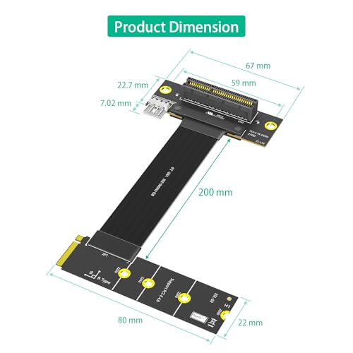 Cable de extensión PCIe 4.0 4X a M.2 Key M de 270 grados en dirección derecha 5
