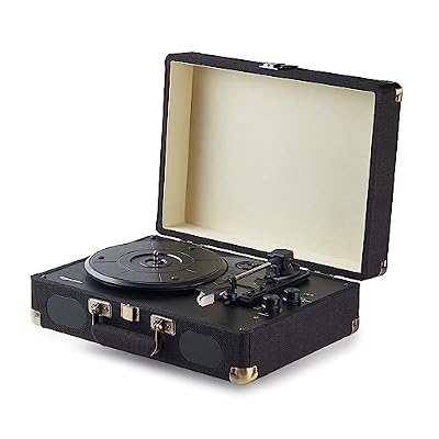 Amazon Basics Portable Suitcase Vinyl Turntable Record Player with Built-in Stereo Speakers, Belt Drive, 3-Speed, Bluetooth Playback, Black