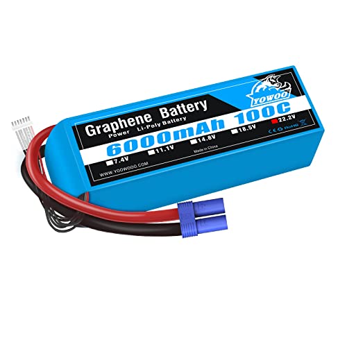 Yowoo 6S 100C 6000mAh 22.2V Graphene Lipo Battery with EC5 Plug for RC Helicopter Quadcopter Airplane Car Compatible with Arrma Mojave EXB Align T-REX 550 Mikado LOGO500 GAUI X5