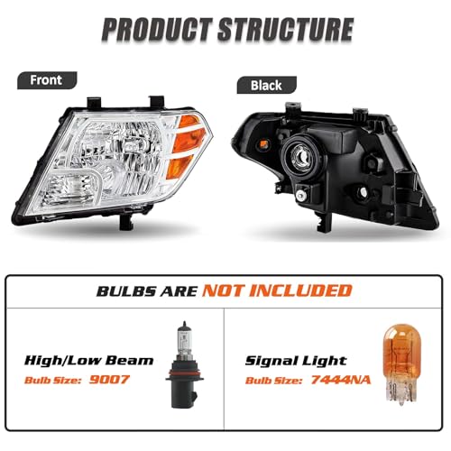 2PCS Chrome Headlights Assembly Fits 2009 2010 2011 2012 2013 2014 2015 2016 2017 2018 2019 2020 Nissan Frontier Halogen Head Lights, Clear Lens Lights L+R Replace# NI2502188, NI2503188 by APSVE - Image 4