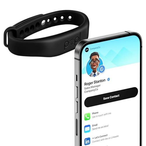 Authentic Patented Popl Bracelet™ (Avoid Fake Knockoffs) - Smart NFC Networking Card - Simply Tap to Exchange Contact Info, Capture Leads, & Manage Contacts (Black on Black)