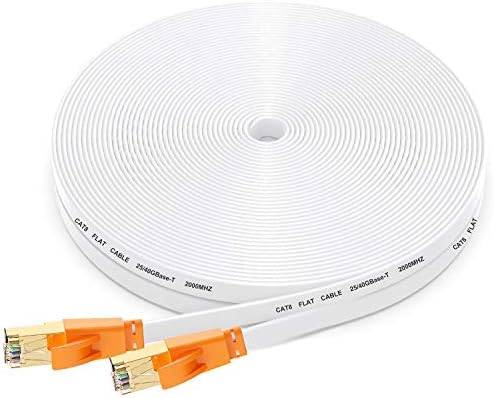 Ethernet Cable 200 Ft Cat 8,High Speed Flat Internet Network LAN Cable,Faster Than Cat7/Cat6/Cat5 Network,Durable Patch Cord with Gold Plated RJ45 Connector for Xbox,PS4,Router, Modem,Hub-White