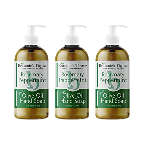 Brittanie's Thyme Organic Natural Rosemary Peppermint Hand Soap - 16Oz 3 Pack- Castile Soap Made With Olive Oil And Natural Luxurious Essential Oils - Vegan & Gluten Free #TOP7