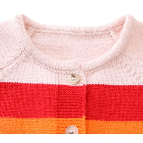 Girls' Rainbow Sweater Cardigan Button Long Sleeved Striped Rainbow Knit Sweater4