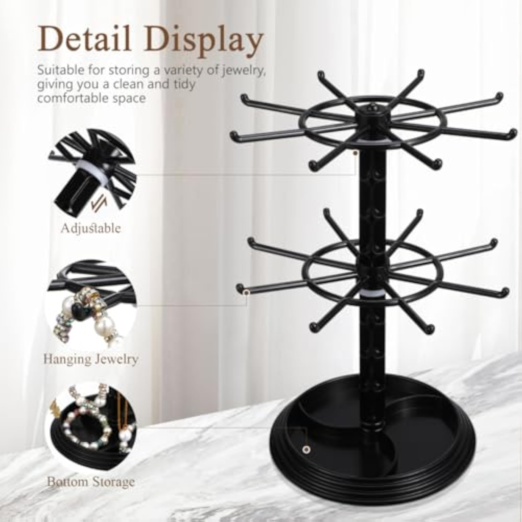 Rotating 2 Tier Jewellery Organizer Tree for Necklaces and Bracelets